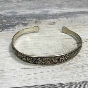 Sterling Silver 12 Detailed Animal Noah's Arc Cuff Bracelet Vintage